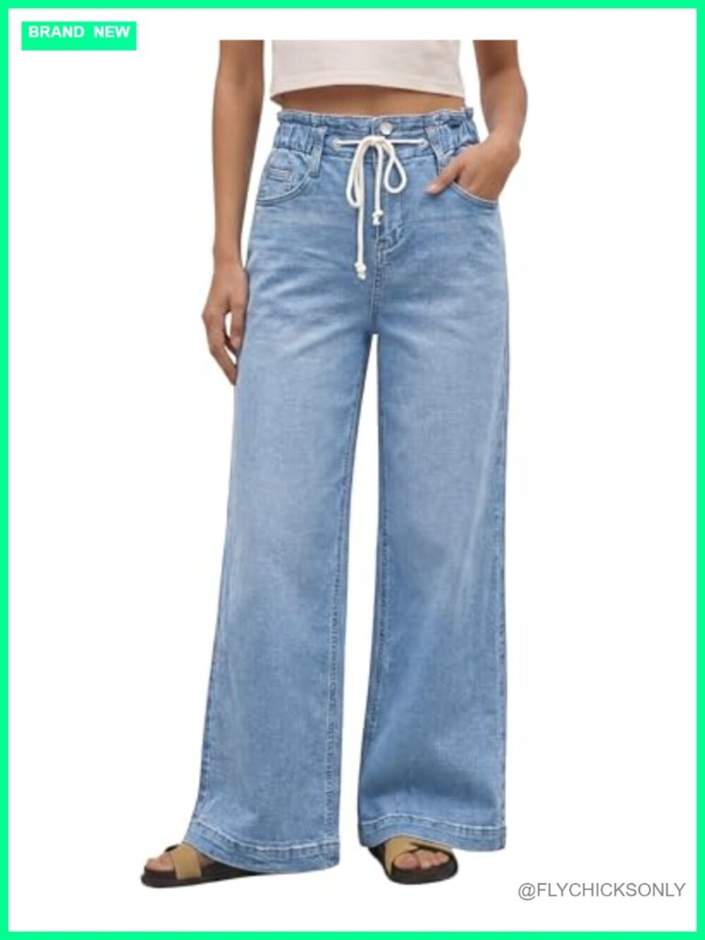 Wide Leg High Waisted Stretch Jeans Flare Drawstring Bell Bottom Pants